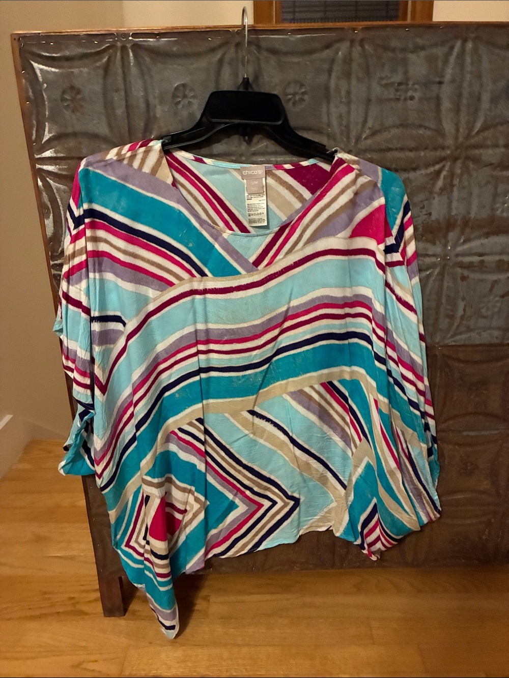 Chico's Turquoise Multi-Stripe V-Neck Blouse